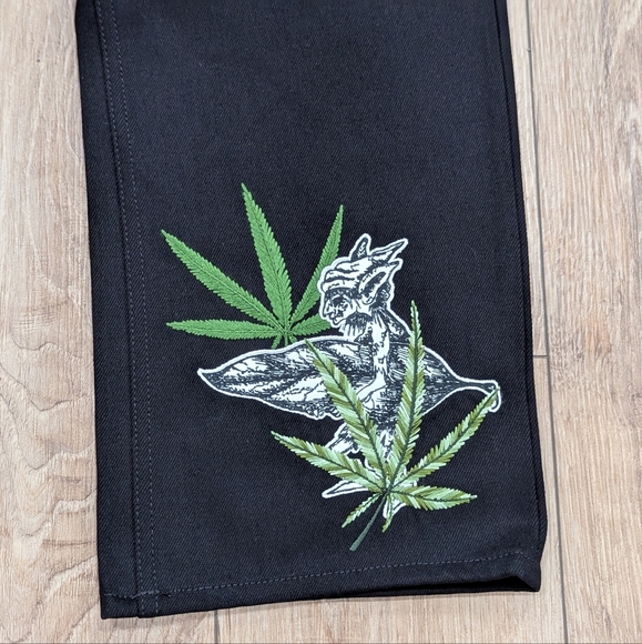 $2840 Mens OFF-WHITE Leaf Embroidered Logo Skate Fit Jeans Black 32 - Picture 3 of 12